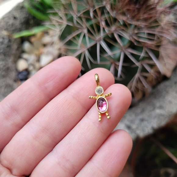 Vintage Pink Purple Birthstone Boy Crystal Charm Pendant - Picture 4 of 8